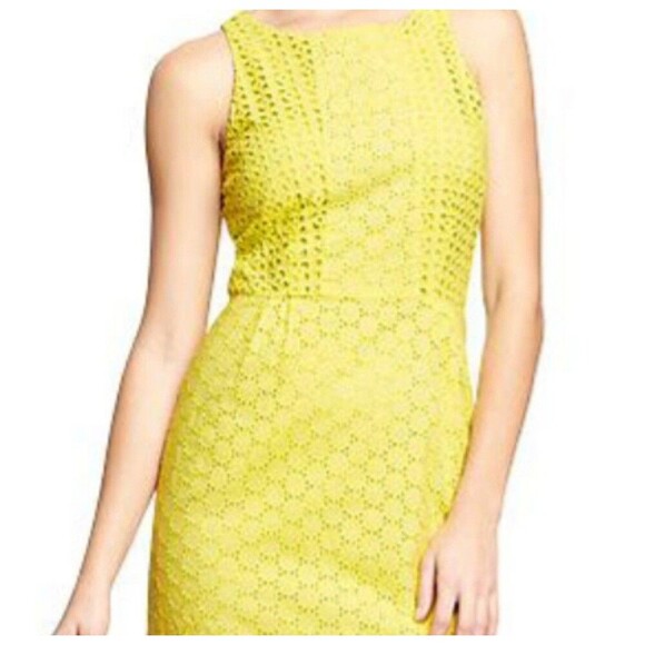 Old Navy Eyelet Lace Chartreuse Yellow Sleeveless Mini Dress Preppy Sz 8 PETITE - Picture 1 of 11